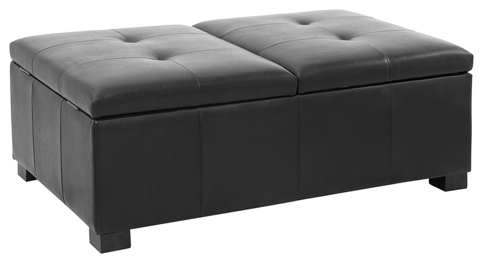 Corliving Antonio Double Storage Ottoman In Black Bonded Leather