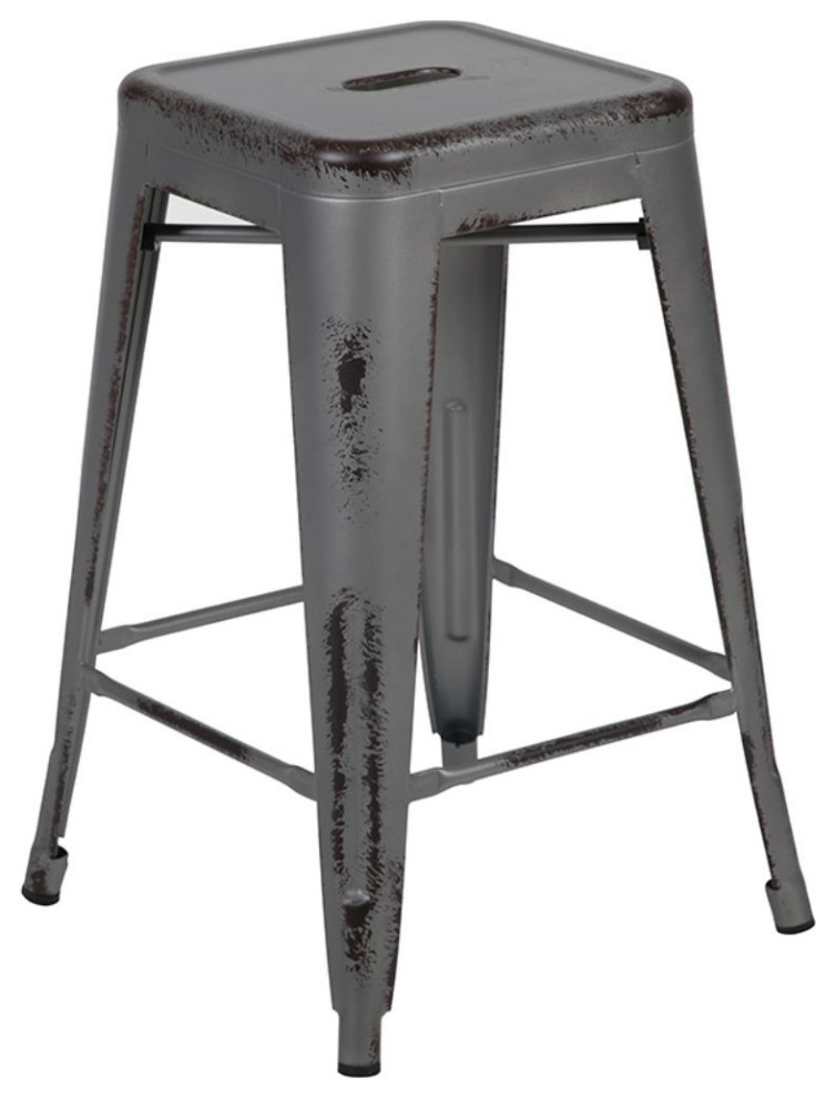 24'' HIGH DISTRESSED WHITE METAL INDOOR COUNTER HEIGHT STOOL