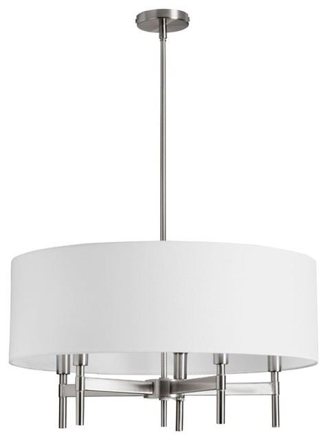 Larkin 5 Light Chandelier With White Drum Shade Satin Chrome Finish Transitional Chandeliers By Stephanie Cohen Home - White Drum Shade For Chandelier Larkin 5 Light Chandelier With White Drum Shade Satin Chrome Finish Transitional Chandeliers By Stephanie Cohen Home - White Drum Shade For Chandelier