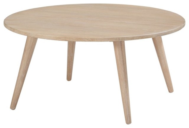 36 W Sora Coffee Table Solid White Oak, Light Oak Wooden Coffee Table