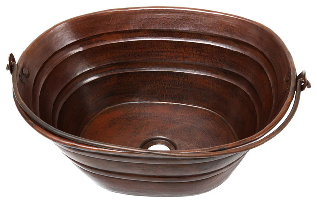 16 Copper Oval Bucket Style Vessel Sink With Handle Bko16