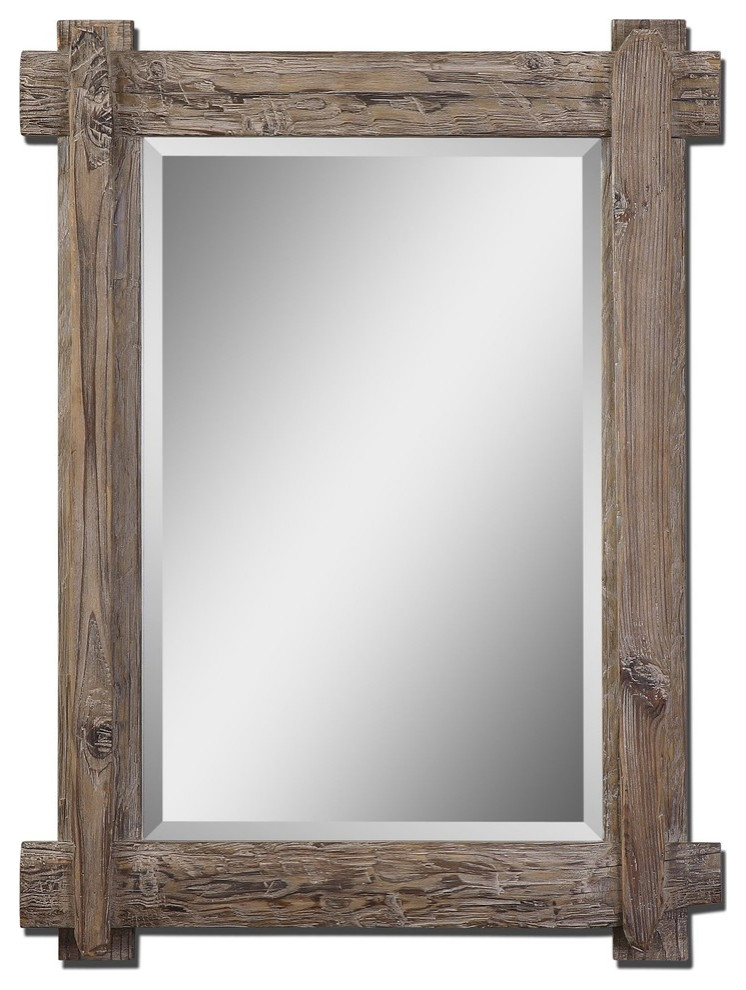 Old Fashioned Rustic Wall Mirror Walnut Stained Wood Frame Home