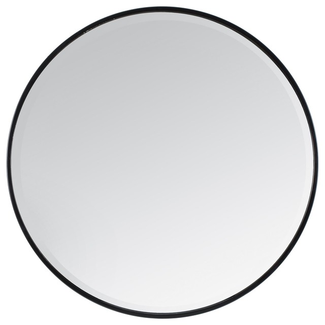 Asti Round Bevelled Wall Mirror, Black, 90 cm