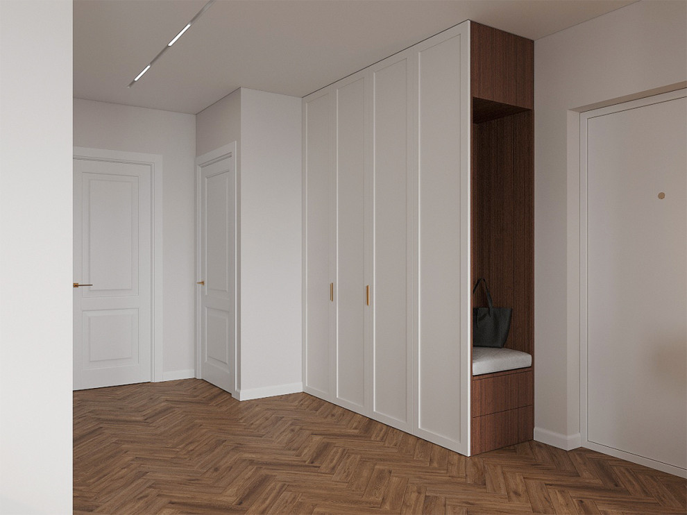 Неоклассический интерьер прихожей и кухни-гостиной