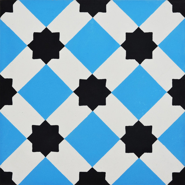 8"x8" Ait Baha Handmade Cement Tile, Blue/Black, Set of 12