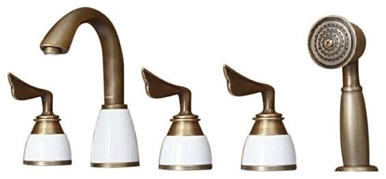 5 Piece Bathtub Faucet Deck Mount Three Handles Mixer Tap With Hand 5 Piece Bathtub Faucet Deck Mount Three Handles Mixer Tap With Hand Shower