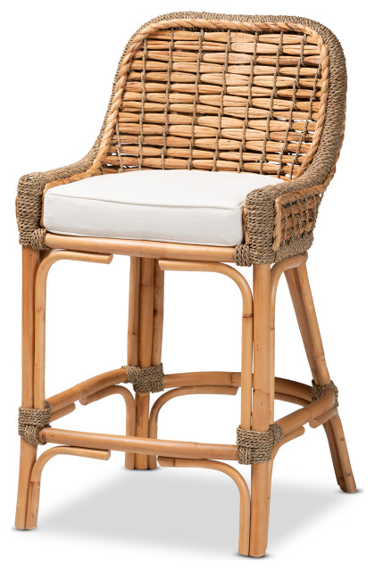 Kyle Modern Bohemian Natural Brown Woven Rattan Counter Stool with ...