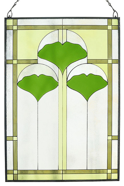Arts and Crafts Ginkgo Stained Glass Panel 35.5" x 9" Hand Crafted in the USA