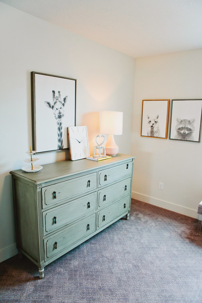 This is an example of a mid-sized arts and crafts bedroom in Salt Lake City with grey walls, carpet and grey floor.