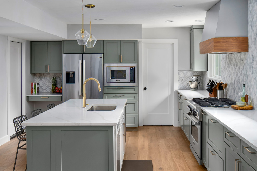 Inspiration for a classic kitchen in Austin with shaker cabinets and green cabinets.