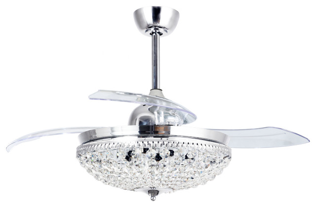 Chrome 42 Inch Crystal Ceiling Fan 6, Can I Hang A Chandelier From Ceiling Fan