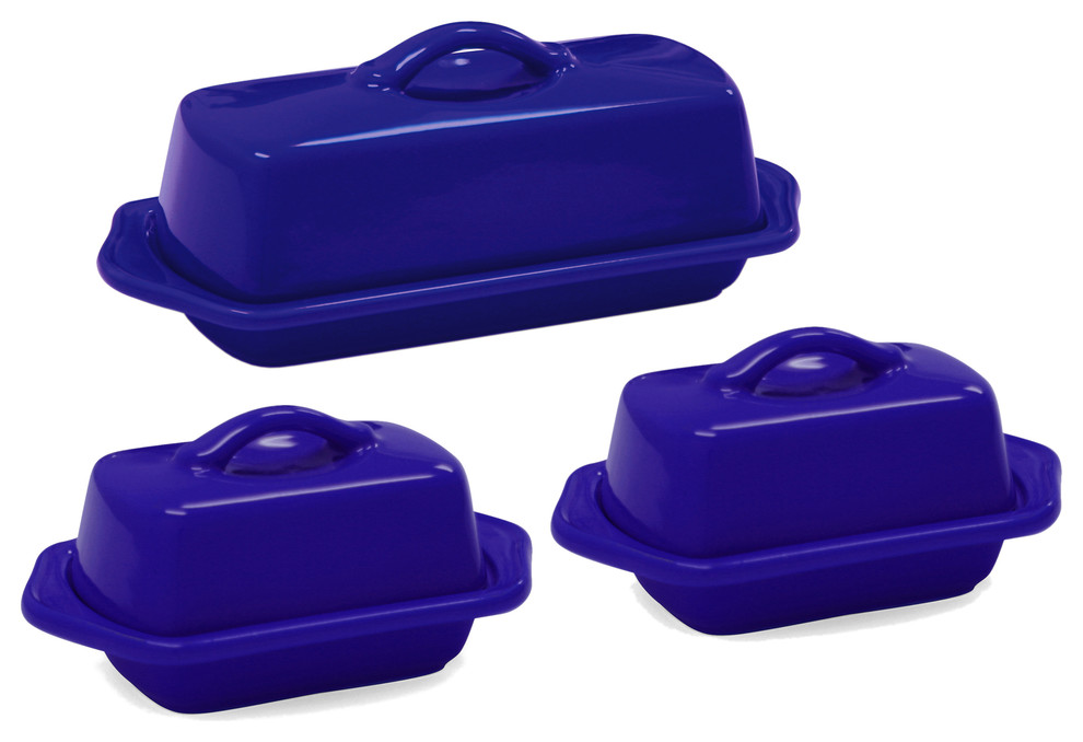 Chantal Indigo (Cobalt) Blue Stoneware 3 Pc Traditional and Mini Butter
