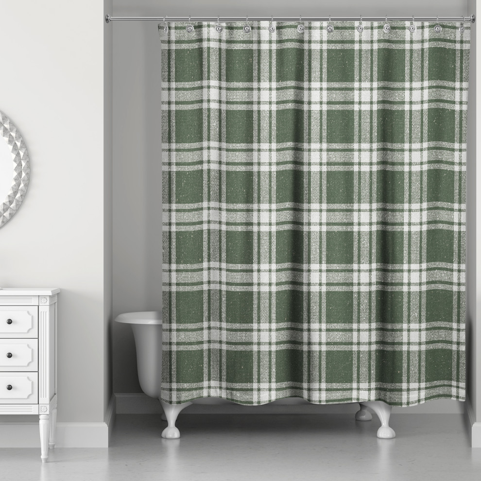 Hunter Green Plaid 71x74 Shower Curtain, 71x74 Rustic Shower