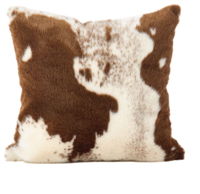 Urban Faux Cowhide Floor Pillow Cover, 28"x28", Brown
