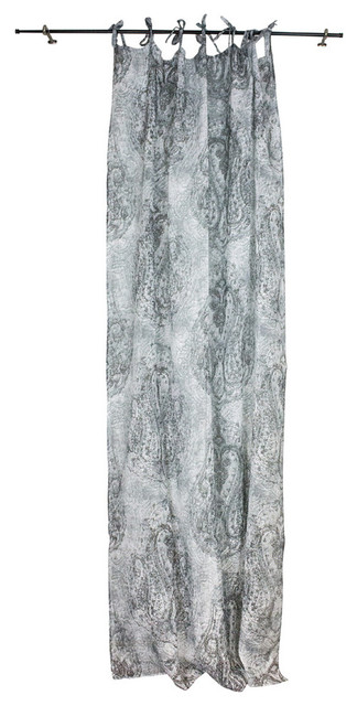 Linen Paisley Curtain Panel White And Gray Farmhouse Curtains