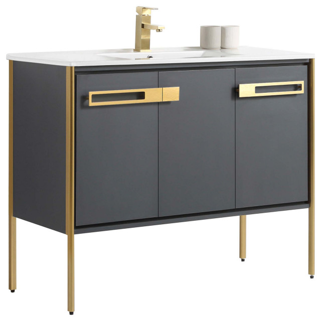 Oakville Bath Vanity, Ceramic Sink, 42 Inch Contemporary Bathroom