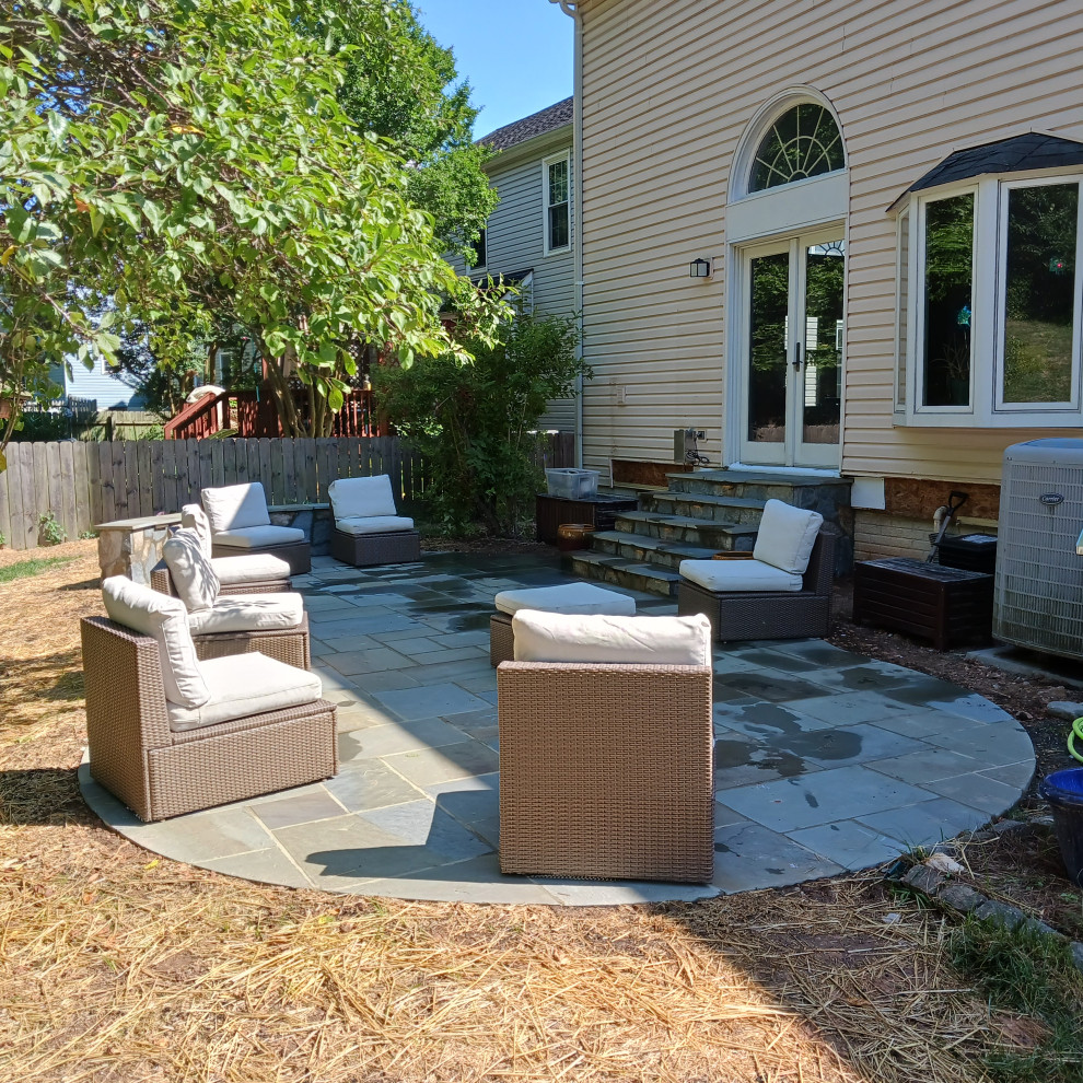 Flagstone Patio ,Steps ,Sitting Wall with lights