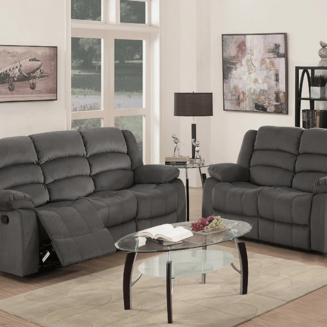60'" X 35'" X 40'" Modern Gray Leather Sofa And Loveseat Contemporary Living Room Furniture