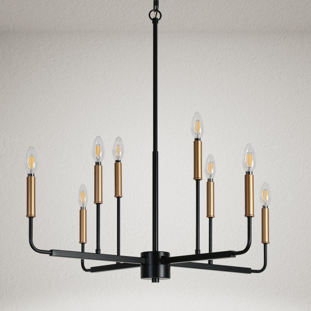 LNC Modern/Contemporary 8-Light Black and Gold Candle Chandeliers ...