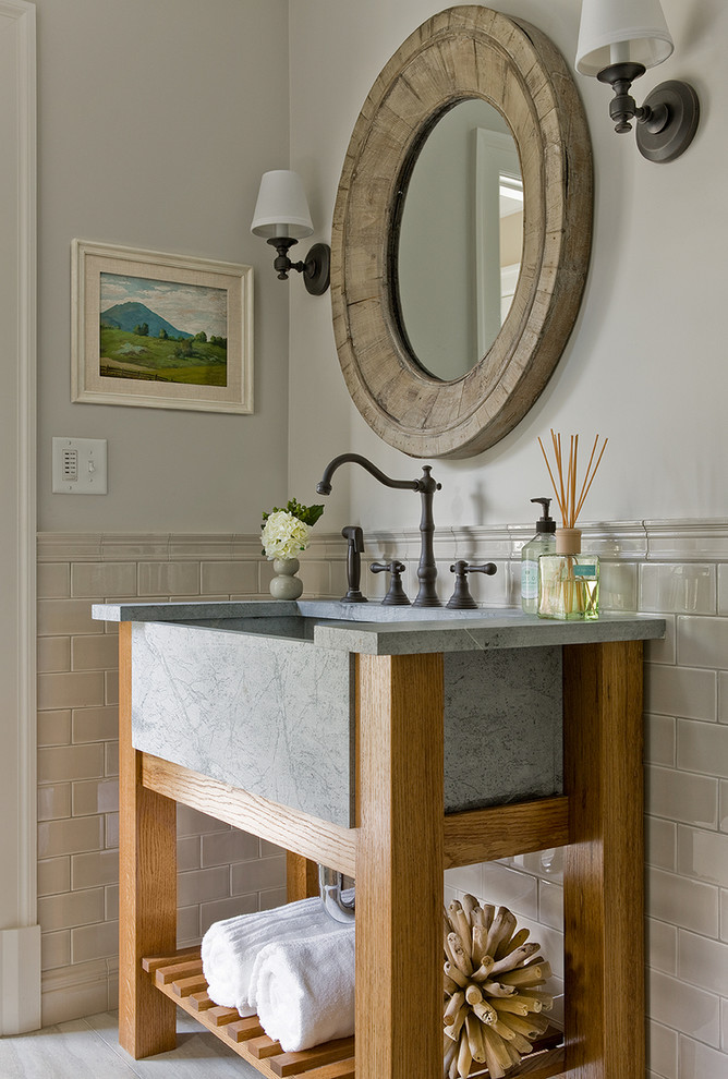 Bathroom - transitional marble floor bathroom idea in Boston