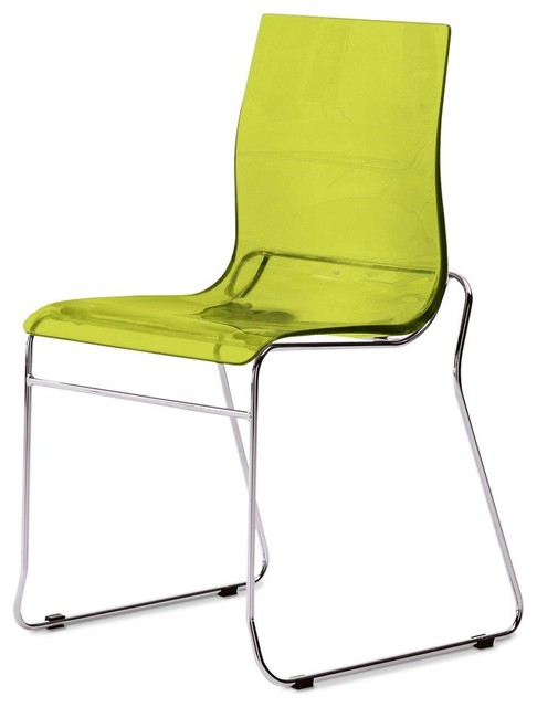 Gel-T Stacking Chair - Transparent Green - Chrome Frame - Set of 2