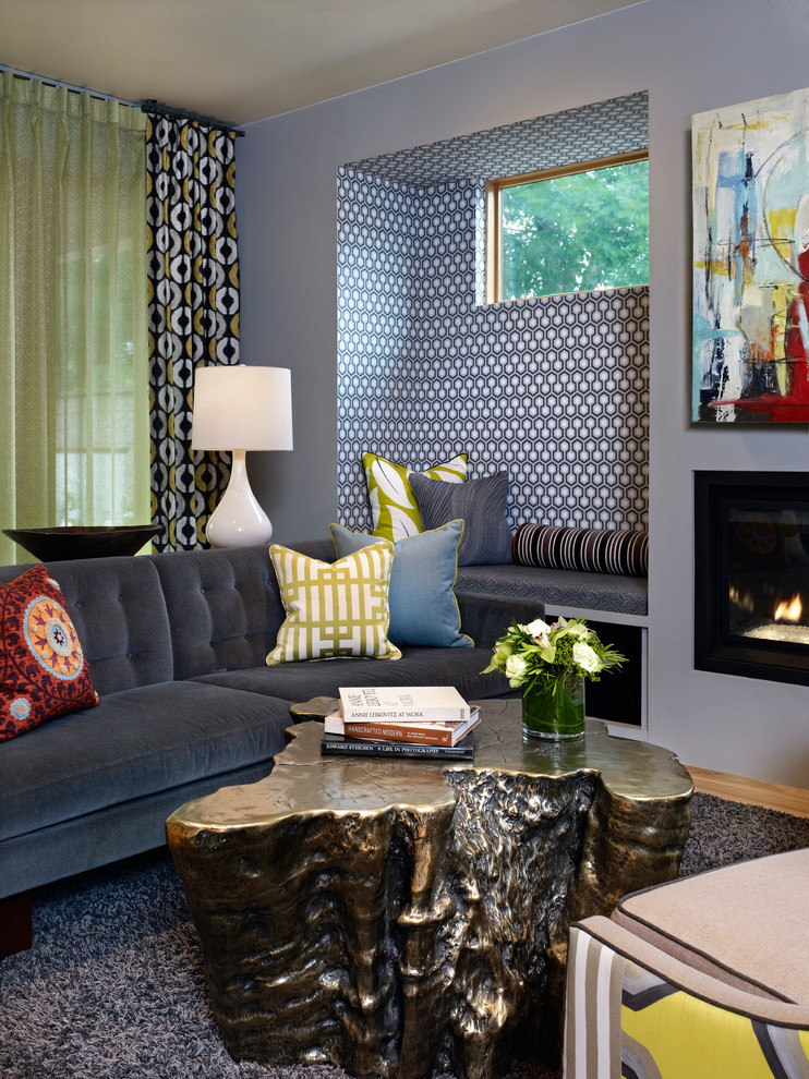 Inspiration for an eclectic living room in Denver with grey walls.