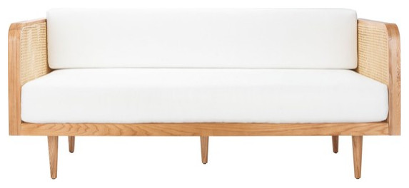 Helena Ivory Linen and Natural Ash Wood Twin Daybed with Drawer