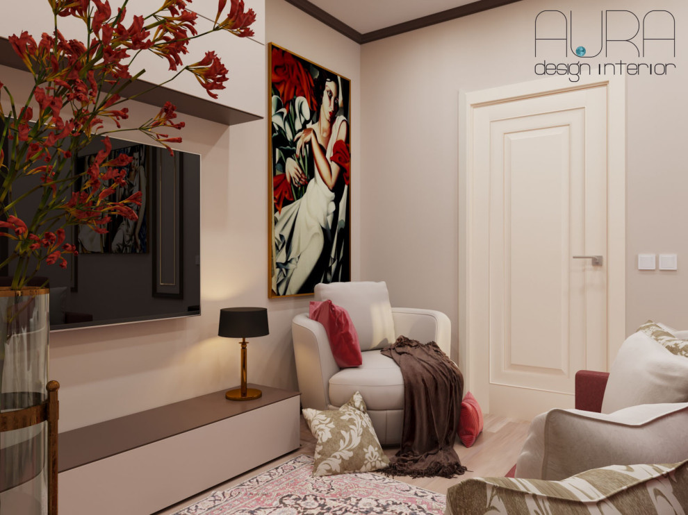 Дизайн квартиры, спальня гостиная в светлых тонах