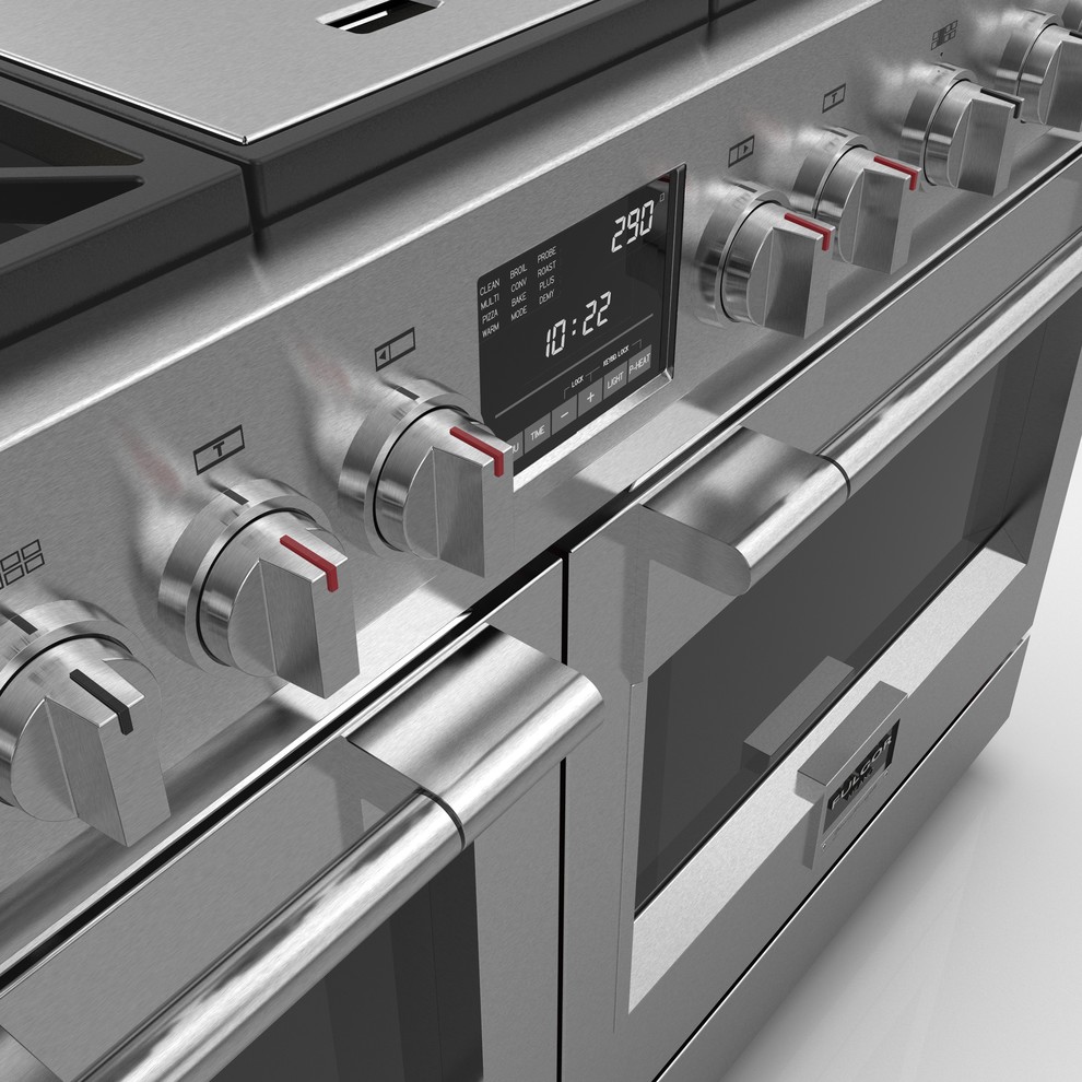 Huge minimalist kitchen photo with stainless steel appliances