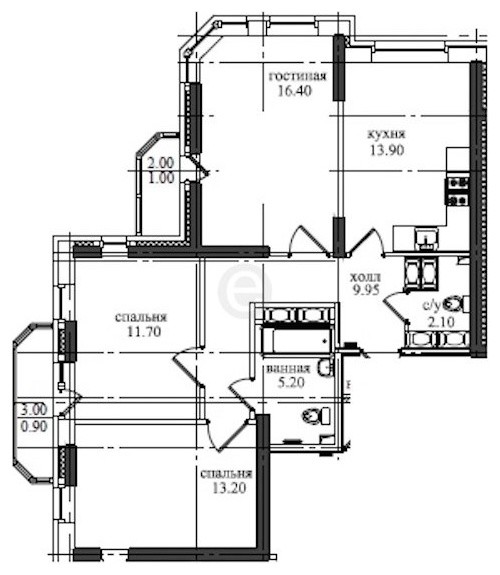 Кухонный гарнитур с пеналом и встроенным холодильником