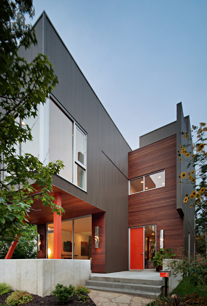 Inspiration for a modern exterior in Kansas City with metal siding.