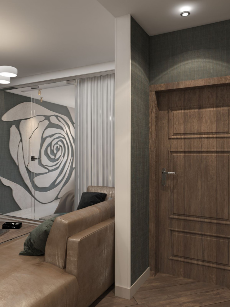 Двухкомнатная квартира со стеклом между гостиной и спальней