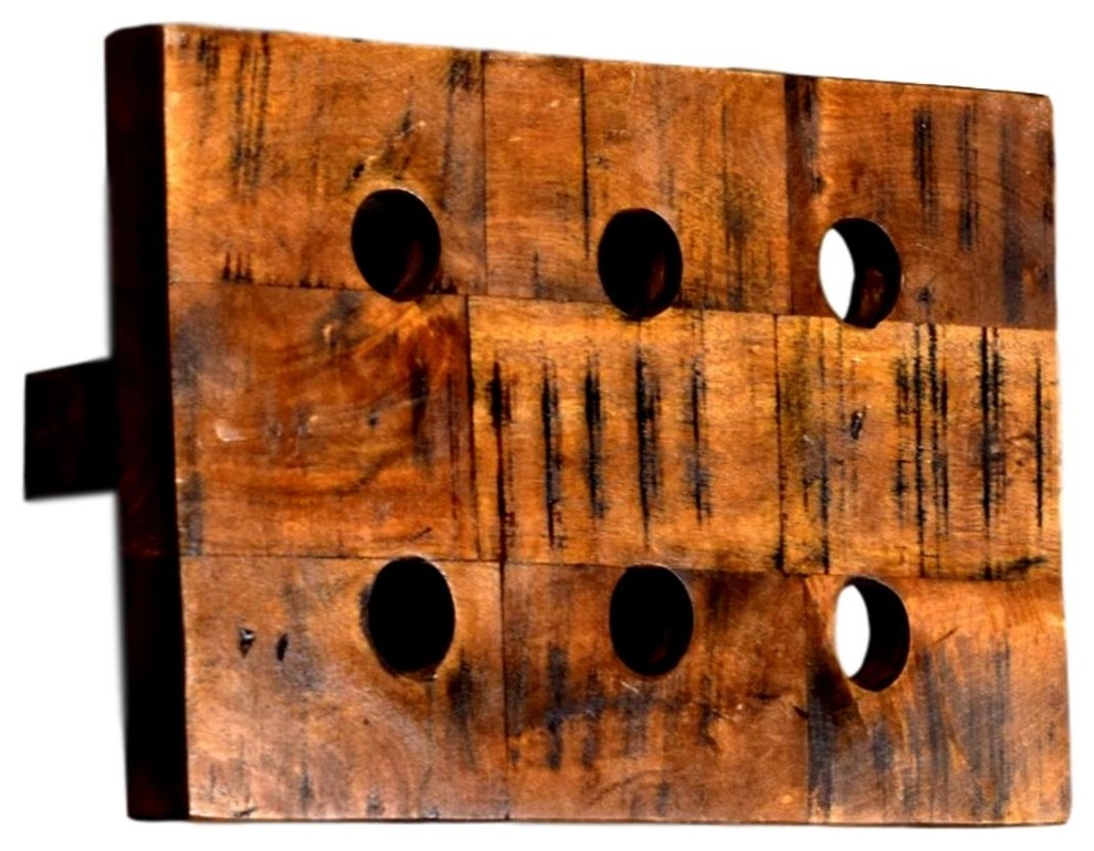 Rustic Wood Plank Wall Mounted Wine Rack, 6 Bottle Vintage Style Minimalist