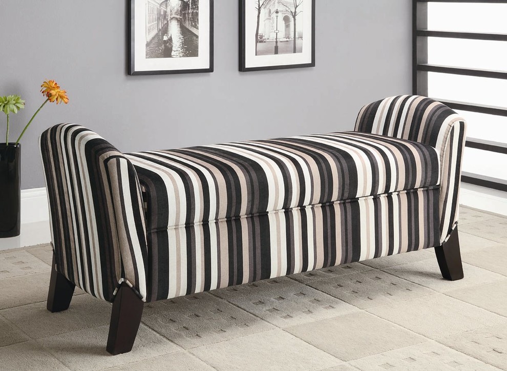 Brown and Black Striped Microvelvet Storage Bench