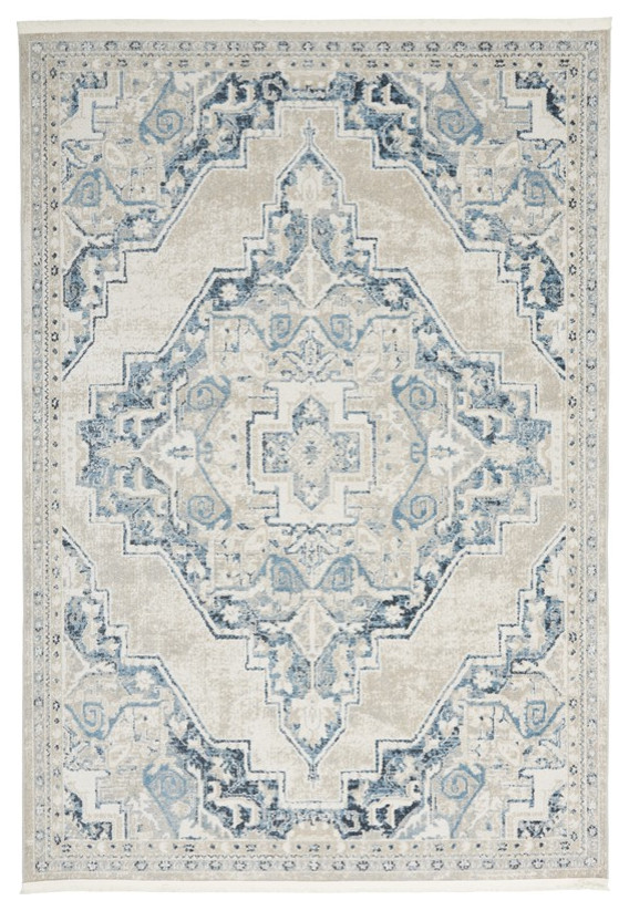 Nourison Carina Light Blue/Ivory Area Rug, 5'3"x7'3" Mediterranean