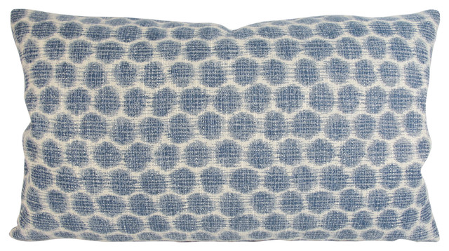 Blue Ikat Dots Lumbar Pillow, With Feather/Down Insert