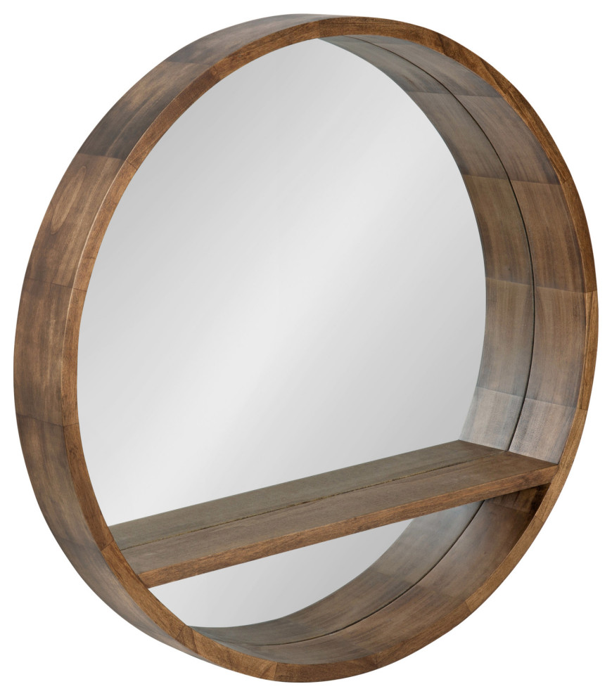 Hutton Round Mirror With Shelf Rustic, Round Wood Mirror With Shelf