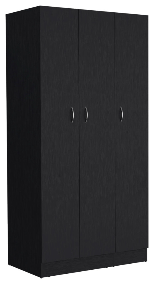 Armoire Wardrobe With 3Doors, 2Drawers and 4Tier Shelves, Black