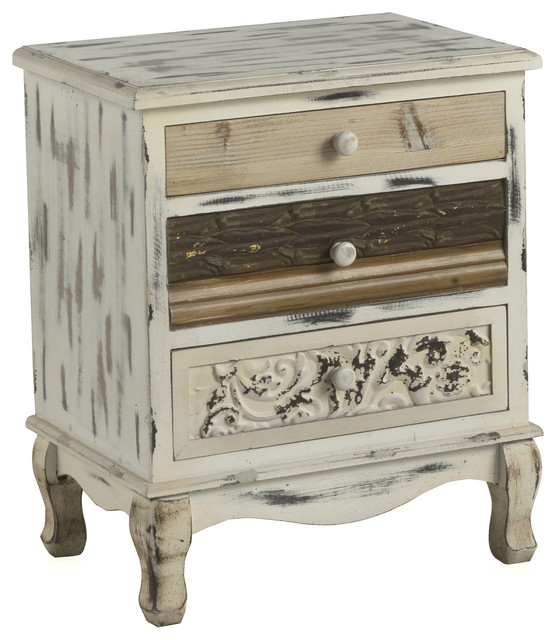 Whitewashed Wooden Bedside Table