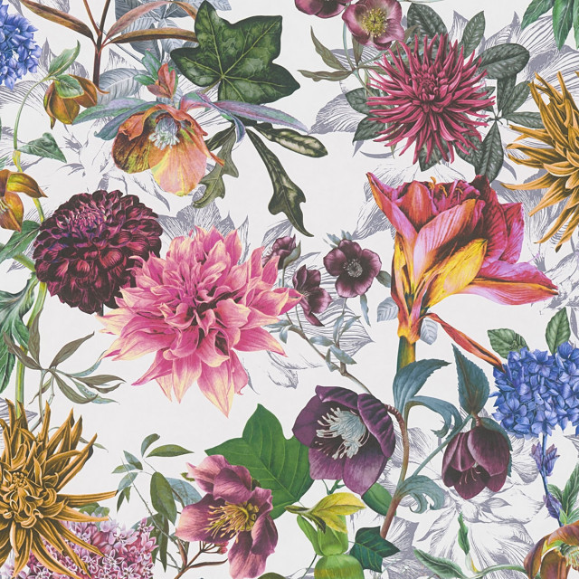Althea White Flower Garden Wallpaper Sample