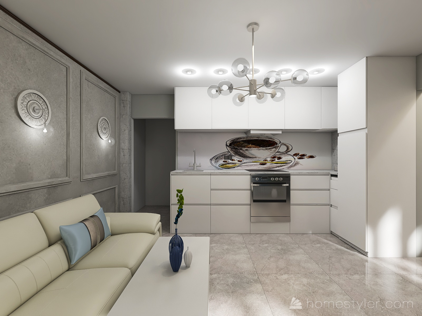 Гостиная на 9 этаже с видом на город (вариант 2)