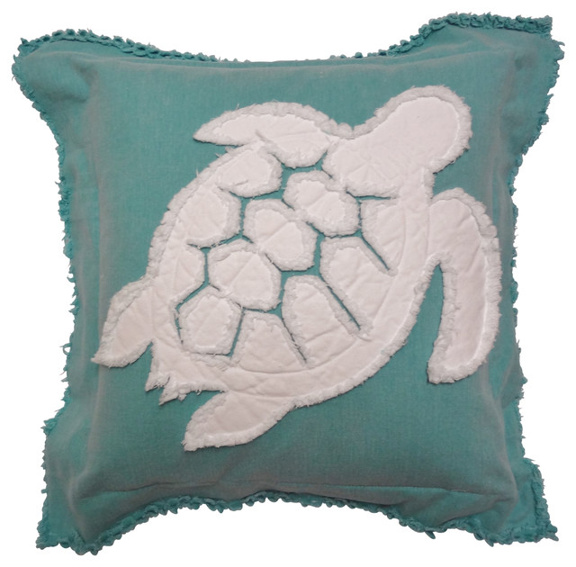 Coastal Turtle Throw Pillow, White on Caribbean Blue