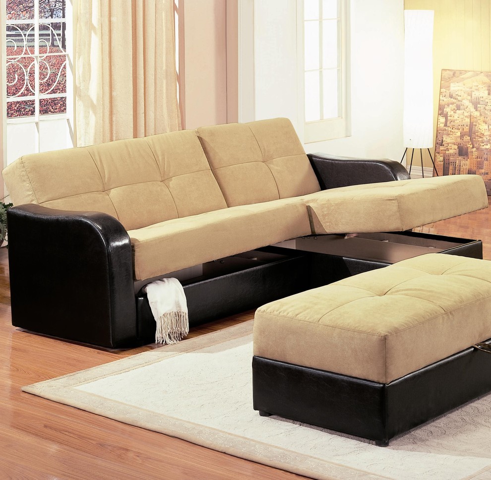 Kuser Contemporary Chaise Sofa Sleeper Sectional with Storage by Coaster