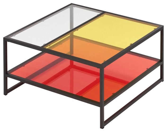 Leila Modern Glass Paneled Multi-Tone Coffee Table, Multicolor