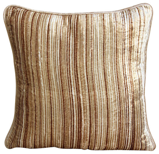 Abstract Stripes Beige Velvet Throw Pillows Cover, Brown Stripes