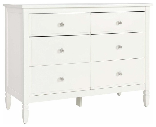 Traditional Dresser 6 Drawer And Clear Acrylic Knobs White