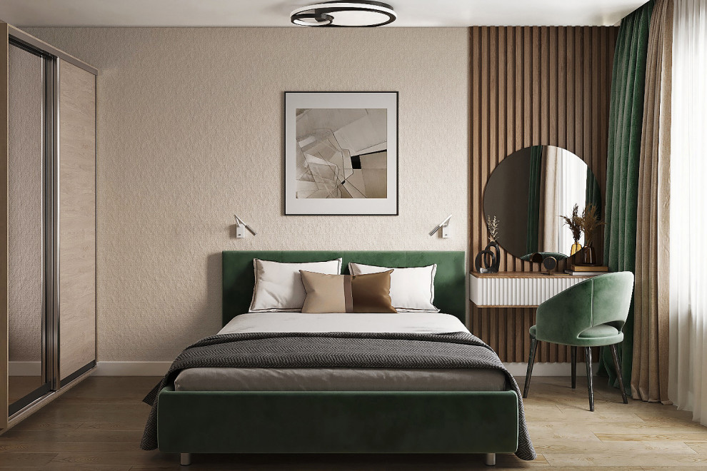 Спальня с оттенками зеленого в современном стиле