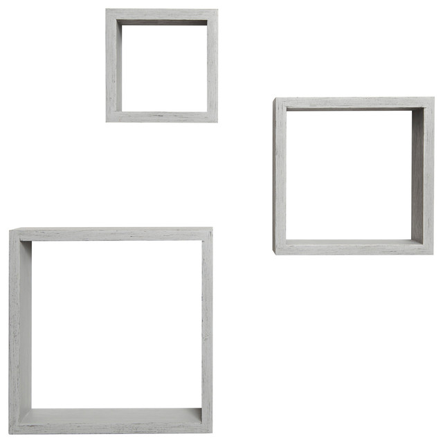 Distressed 3 Piece Floating Wall Cube, Floating Wall Shelves Set Of 3