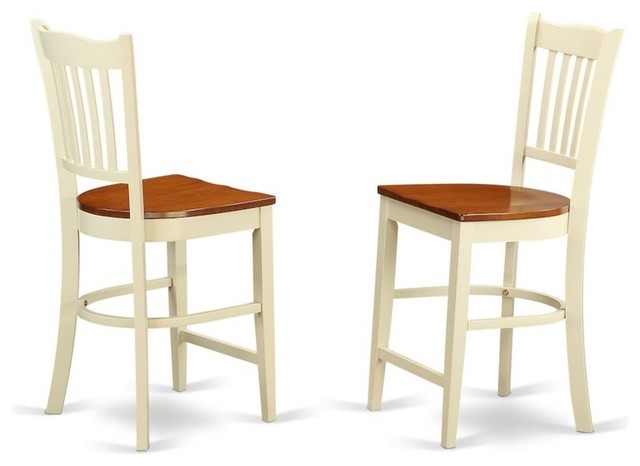 Groton Counter Stools With Wood Seat In Buttermilk And Cherry Finish, Set of 2