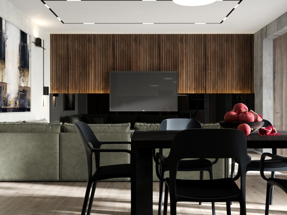 Брутальный интерьер для молодого мужчины. Гостиная-студия.